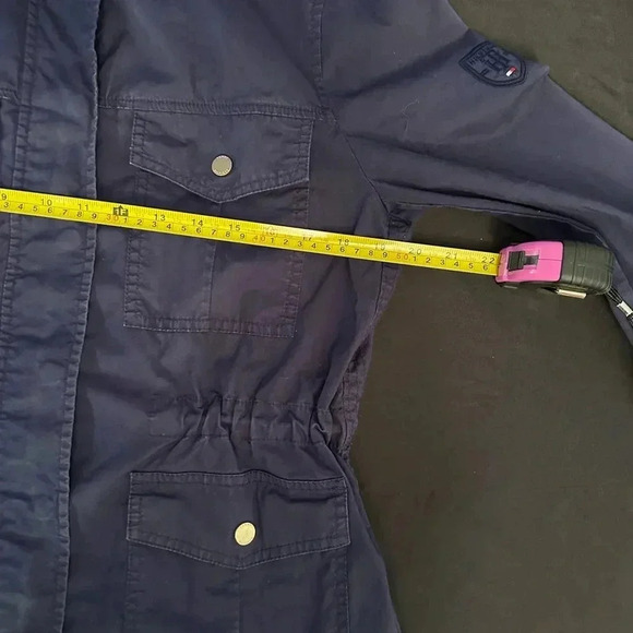 Tommy Hilfiger Utility Jacket Navy Blue Zipper Closure Snap Button Pocket sz M - Picture 11 of 12
